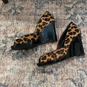 BCBG Animal Print Peep Toe Wedges